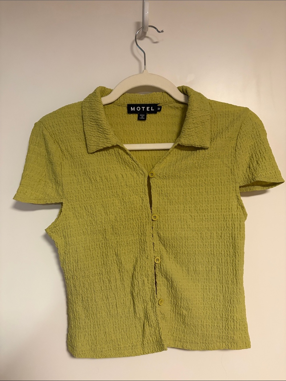 Motel Rocks Lime Green Crinkle Button-Down Top